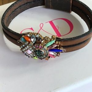 Stella and Dot charm on artisan leather magnetic bracelet